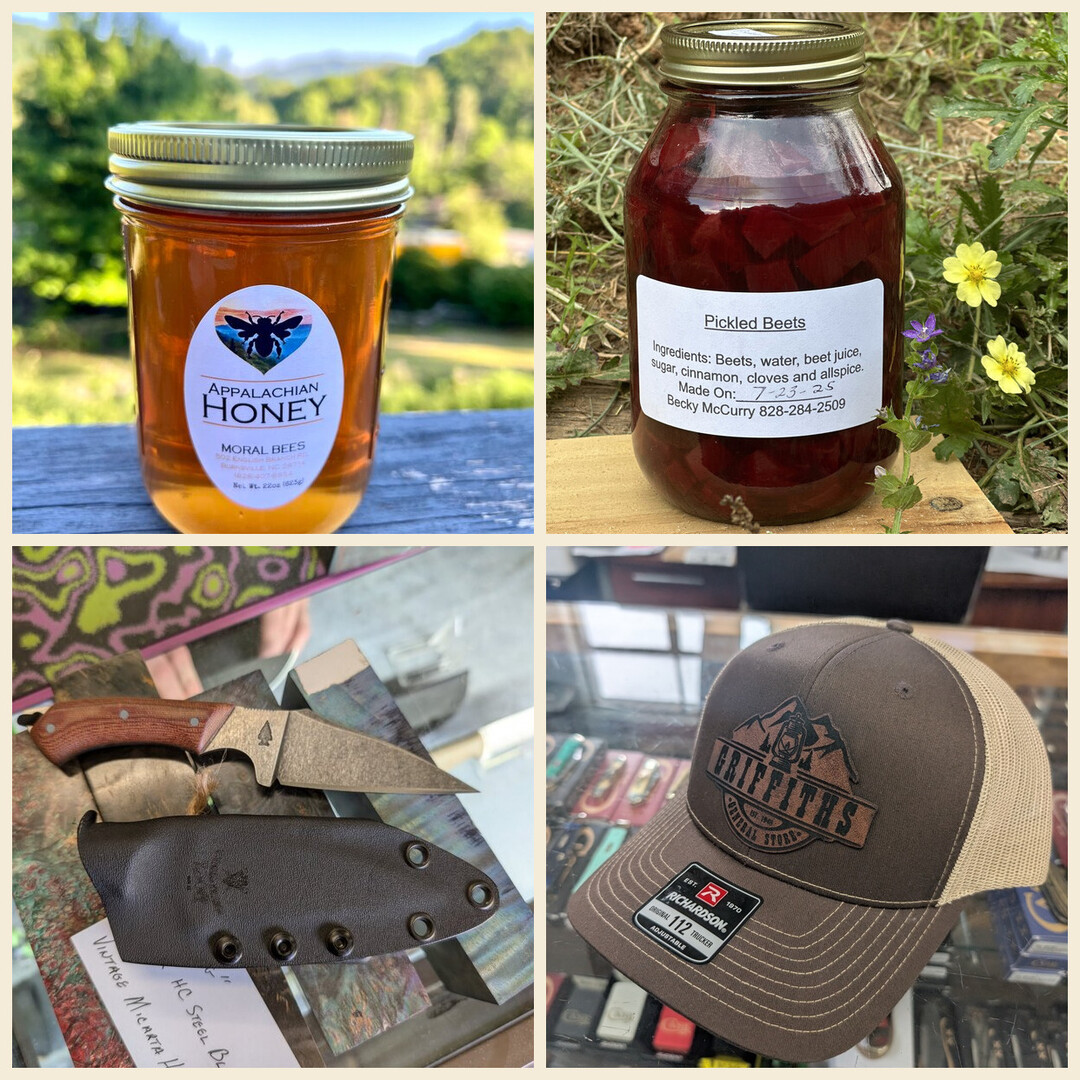 Local goods from Western North Carolina makers — Appalachian honey, pickled beets, a handmade knife, and more
